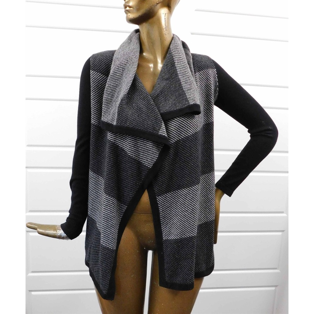 Cashmere by Bloomingdale's 100%‎ Cashmere Black Gray Open Cardigan sz S